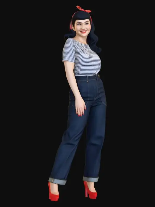 3D model for Classic Pin-Up in Striped Tee and High-Waisted Jeans
