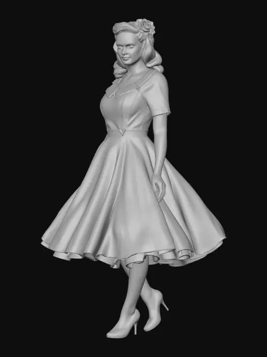 3D model for Blue 1950s Swing Dress with Red Flower