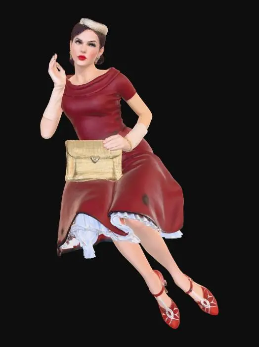 3D model for Mid-Century Red Dress in Motion