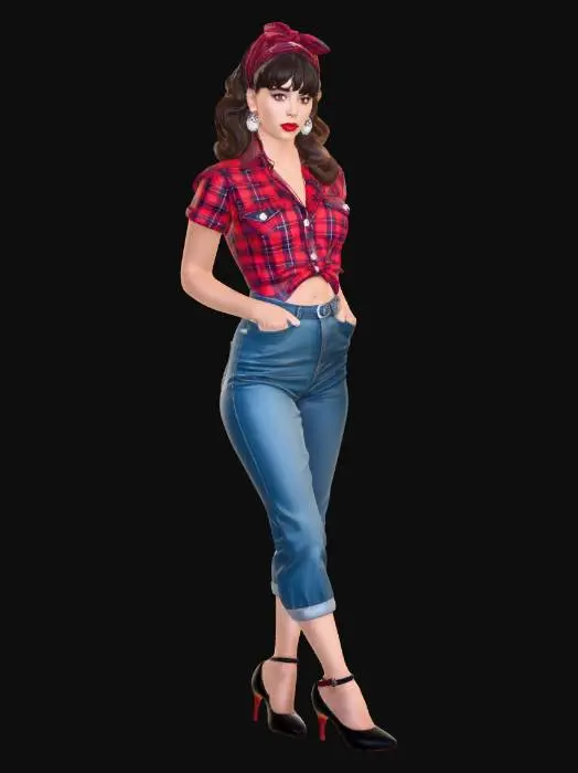 3D model for Pinup in Red Plaid