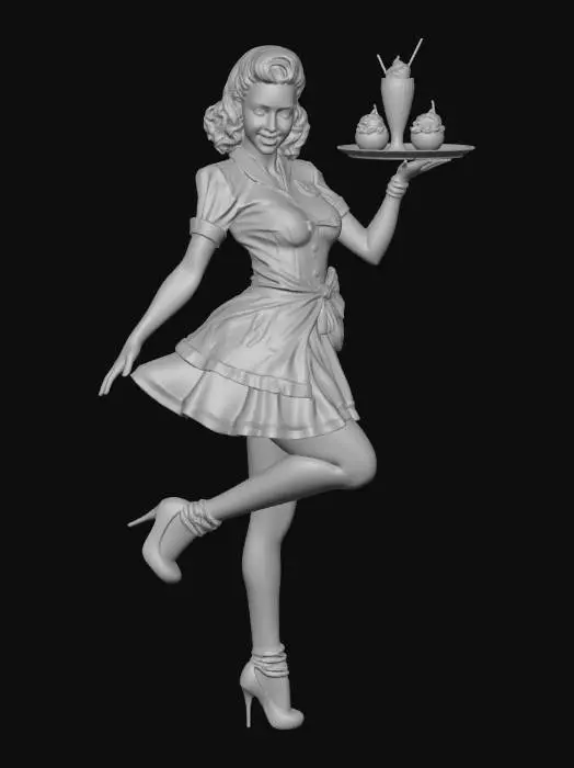 3D model for Retro Diner Waitress with Desserts
