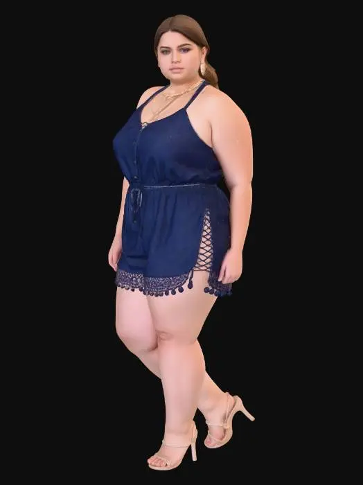 3D model for Navy Floral Lace Romper with Tassel Hem