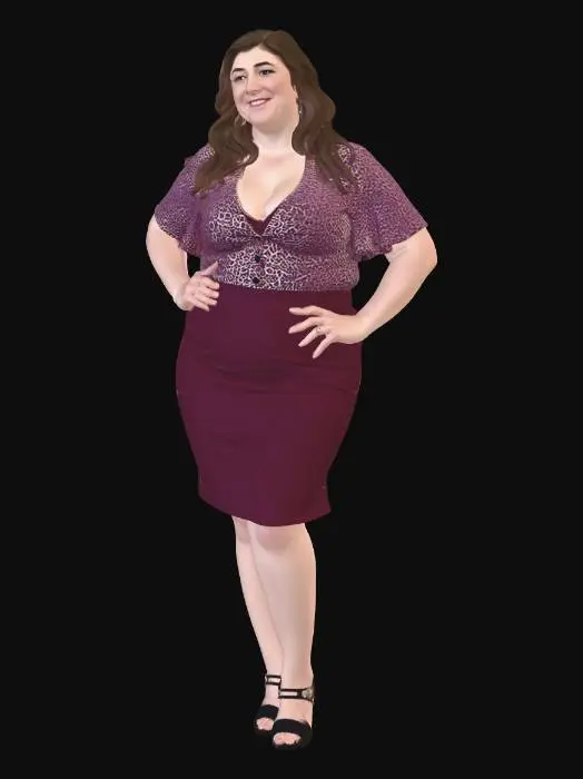 3D model for Leopard Print Blouse with Burgundy Pencil Skirt