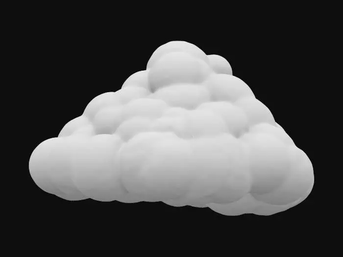 3D model for Create a gently swirling, medium-gray storm cloud that’s not too dark. Radiating a soft bluish-white glow. Keep the overall style semi-realistic, ensuring the cloud’s shape and color feel stormy yet lighter in tone.