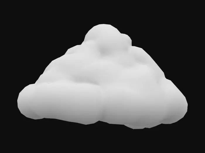 3D model for Create a gently swirling, medium-gray storm cloud that’s not too dark. Radiating a soft bluish-white glow. Keep the overall style semi-realistic, ensuring the cloud’s shape and color feel stormy yet lighter in tone.