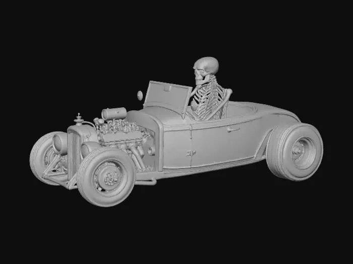 3D model for convertible, Rat Rod with a skeleton driving. #Halloween2025#,