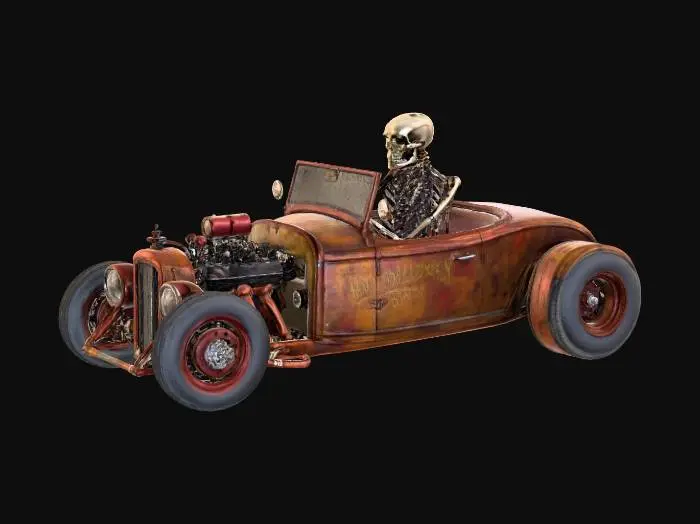 3D model for convertible, Rat Rod with a skeleton driving. #Halloween2025#,