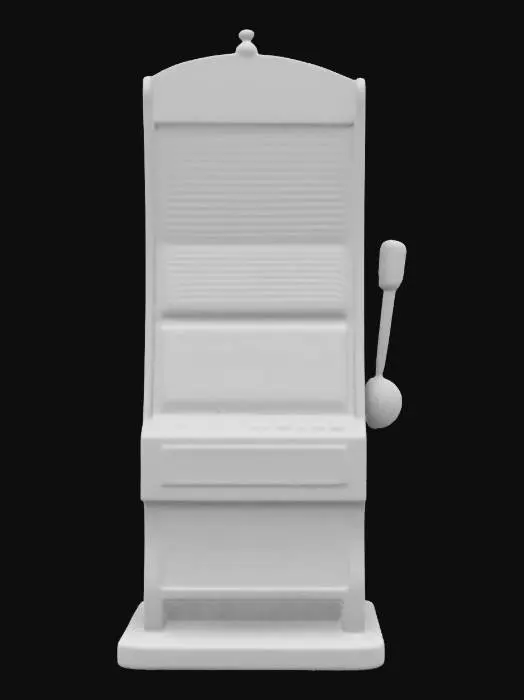 3D model for Design a sleek, modern slot machine with a tall, curved frame and a large digital screen displaying animated reels. The base should be sturdy with a glossy finish, featuring a coin slot, bill acceptor, and card reader. Include LED-lit side panels and a comfortable button panel with a spin button and bet adjusters. Add a bright payout tray at the bottom and a small speaker grille for sound effects."