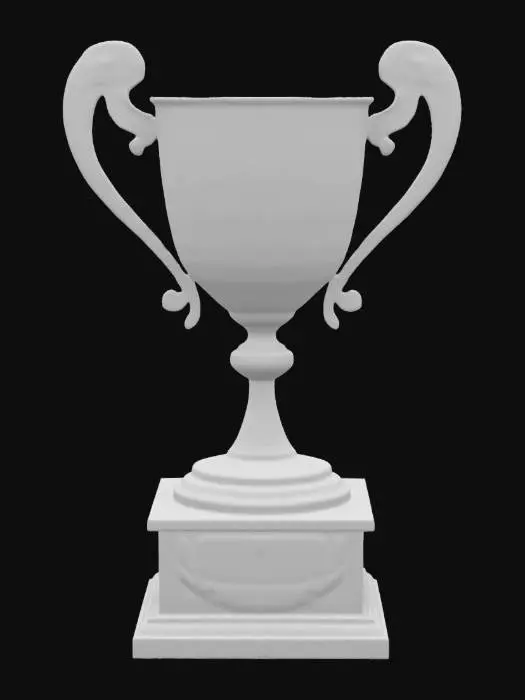 3D model for Design an elegant 1st place award featuring a large, ornate gold trophy cup mounted on a polished wooden or marble base. The cup should have intricate engravings and decorative handles curling outward. A bold, embossed '1st' emblem should be centered on the front. Optionally, include a ribbon or laurel wreath around the base, symbolizing victory. Ensure a balanced, prestigious design that radiates excellence and grandeur., #ChronoForgeWeapon#