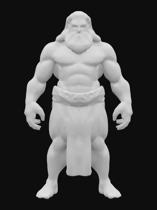 3D model for #valentine#, Model an imposing figure of Zeus that appears ominously possessed. He stands in a classic Greek pose,  but his expression is warped by unnatural rage—eyes sunken and glowing faint red. Cracks run along his arms and torso, pulsing with the same eerie light. The god's surface shows detail. very powerful, strong pose