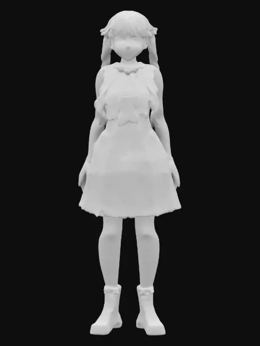 3D model for #valentine#,Model Pippi Longstocking. Give her bright red hair in two braids that stick out sideways, secured with colorful ties. She should wear a playful, mismatched outfit—like a patchwork dress —paired with striped stockings and sturdy boots. Emphasize a confident, mischievous stance: one hand on her hip, the other waving or holding a quirky accessory. Texture her clothing with bold, contrasting colors and simple patterns, highlighting the carefree, adventurous aura of a timeless free spirit