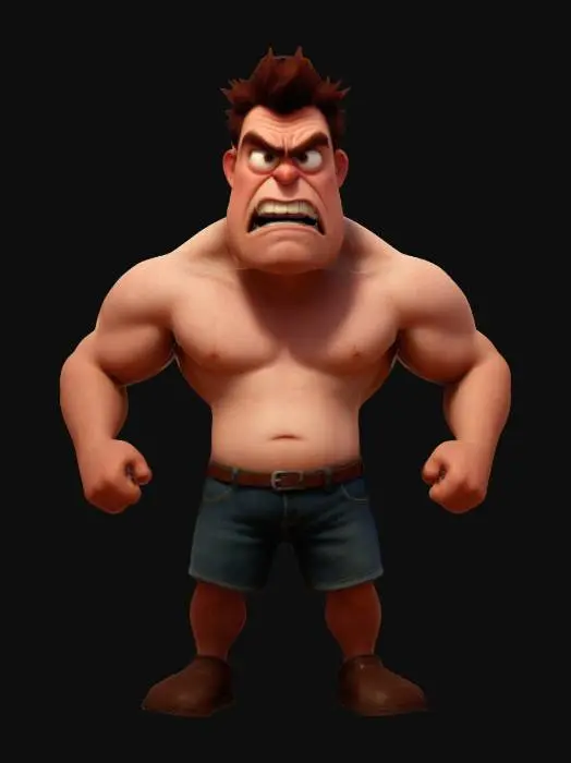 3D model for an angry Pixar style man exploding from the middle of him 