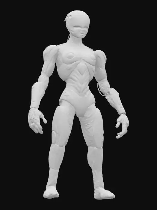 3D model for angry A.I. robot, detailed, neon wires