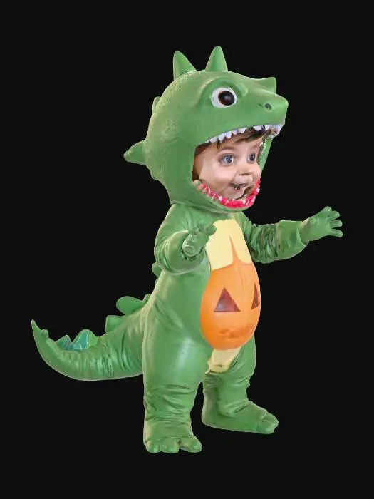 3D model for toddler in an oversized dinosaur costume ready to go trick or treat, #Halloween2025#