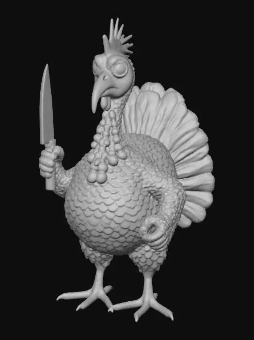 3D model for mean turkey with a knife ready to defend itself, #Thanksgiving#