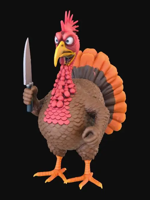 3D model for mean turkey with a knife ready to defend itself, #Thanksgiving#