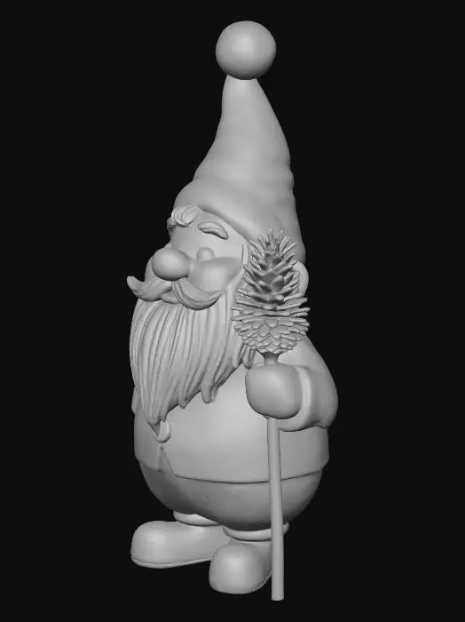 3D model for make me a Christmas gnome that is a little chubby, fat cheeks and long hair. big smile