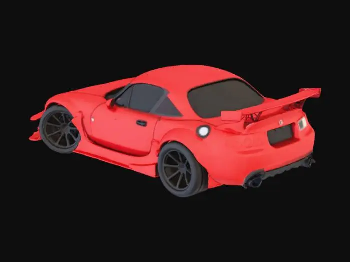 3D model for body kit for mx5 na mk1 that I can print to fit and strong enough to use. optimized downforce for hill climb. colour pearlescent red with gold flecks. active wings double rear wing