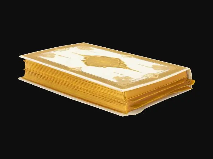 3D model for 게임 판타지에 나오는 종교의 성서.
닫혀있는 상태, 흰색 바탕에 금색 테두리로 된 책의 커버, 고급스러운 종이 재질