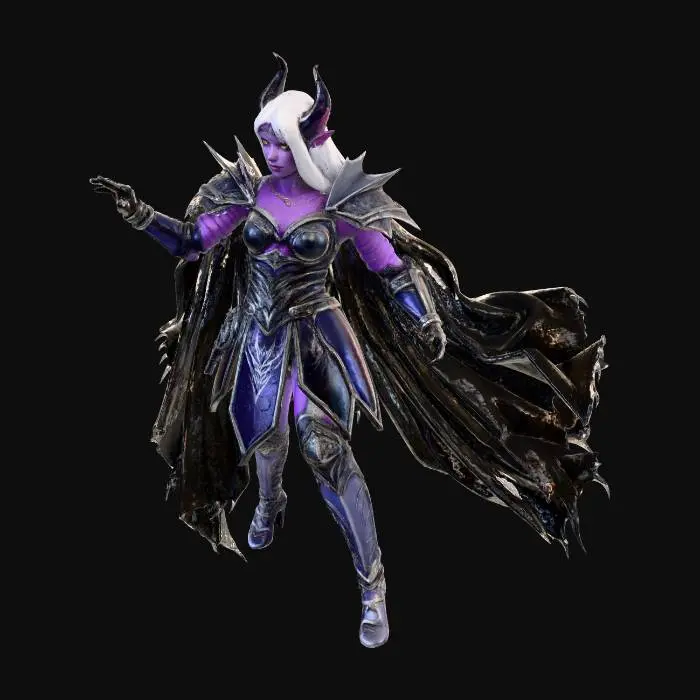 3D model for a warrior, girl , 4k , darkhero , dark elf, muscle, masterpiece