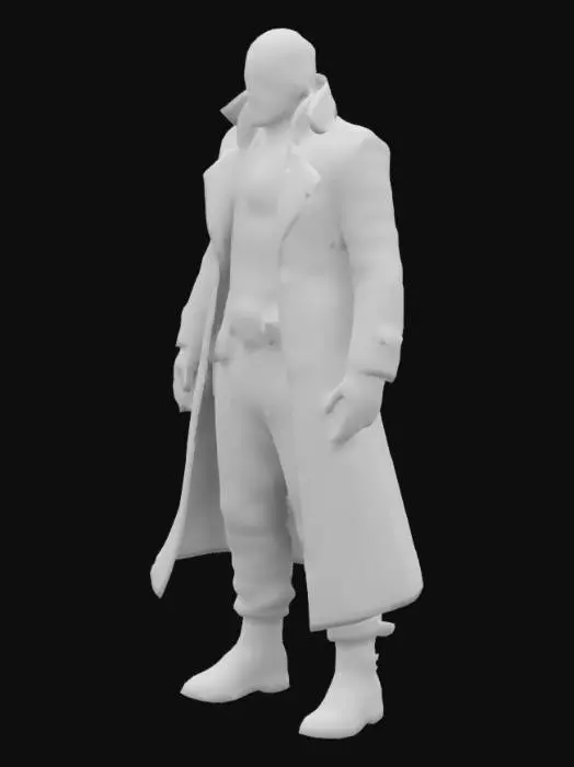 3D model for a futuristic synth detecktive, fallout inspired, human like apperance