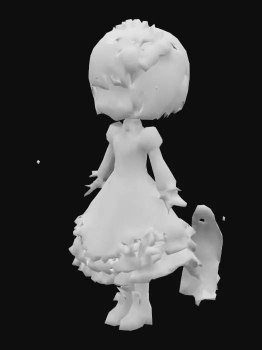 3D model for gothic lolita. young girl with pale skin, purple eyes, and  light purple hair in a pixie cut. skull hair clip in her hair.