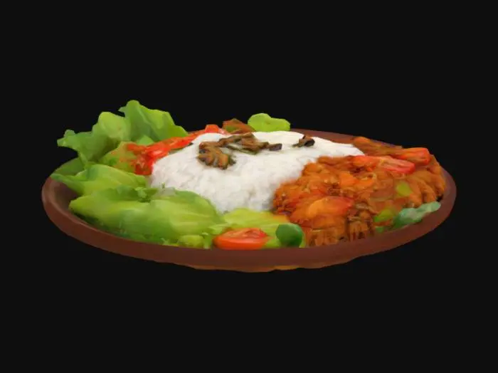 3D model for Spicy Chicken Rice Plate