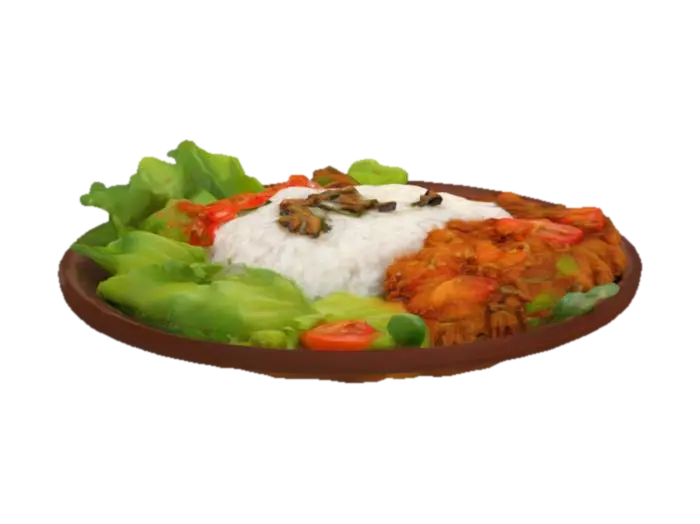 Spicy Chicken Rice Plate 3D model, vytvořený pomocí AI