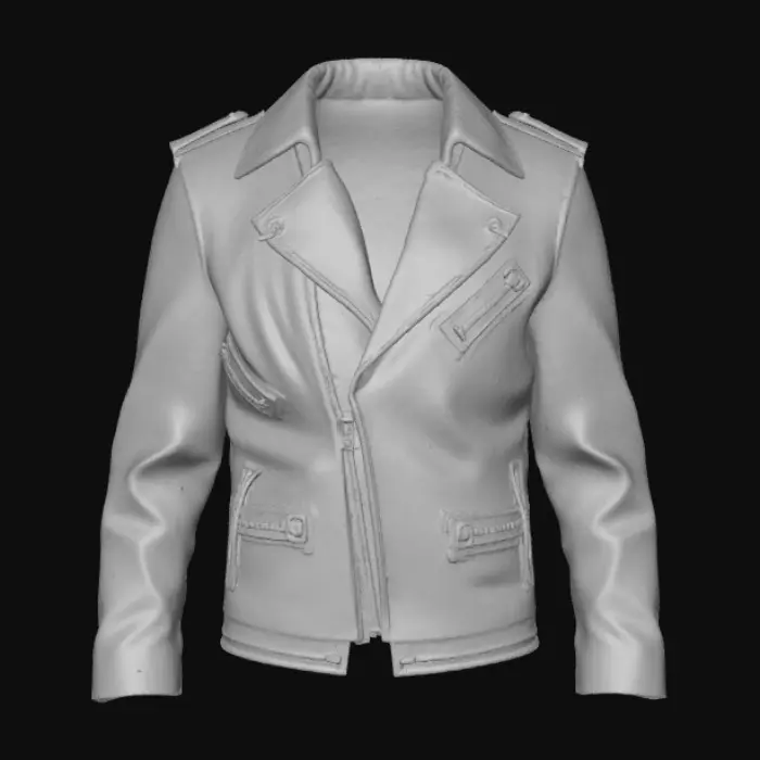 3D model for Black leather biker jacket longsleeves epaulets double lapels unzipped open patent leather