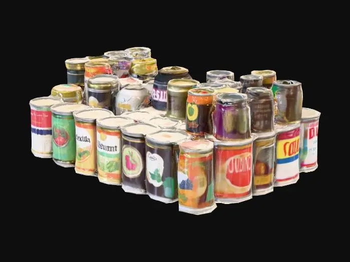 3D model for row of random small can goods