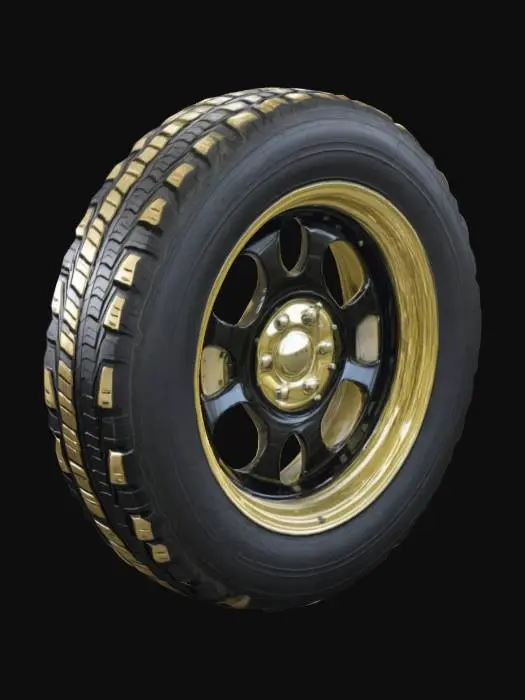 3D model for 15 inch radius  steel belted all season tire for  suv all season radial sport rim gold plated   5 black lug nuts