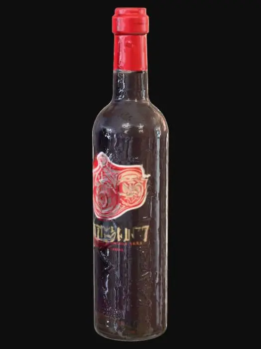 3D model for dark colored 1.76ml vodka bottle with labeling that surrounds the entire bottle, and the is full of vodka