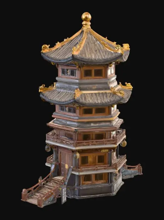 3D model for representa un nivel de acceso y poder estilo arquitectónico: Tradicional coreano-chino, con techos curvos y ornamentados
Materiales: Piedra oscura en la base, madera reforzada en los pisos superiores, con detalles dorados y emblemas del culto.
•Altura: Aproximadamente 25 metros, con cada piso de 5 metros de alto.
Forma: Octagonal o cuadrada, con esquinas reforzadas por pilares de jade negro.
Puerta principal: Doble hoja de madera tallada con el símbolo del Culto Demoníaco.
Escaleras internas: Espiral, con barandales metálicos y runas grabadas.Iluminación Faroles colgantes con fuego azul, creando una atmósfera mística
Ventanas: Pequeñas, con celosías de madera que filtran la luz
