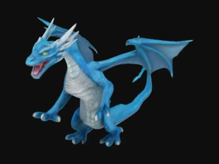 3D model for ein drache mit offenem mund es ist diamantblau und hat helle weiße augen und sieht gefährlich aus