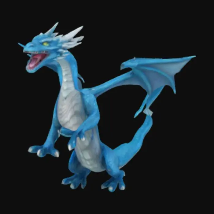 3D model for ein drache mit offenem mund es ist diamantblau und hat helle weiße augen und sieht gefährlich aus