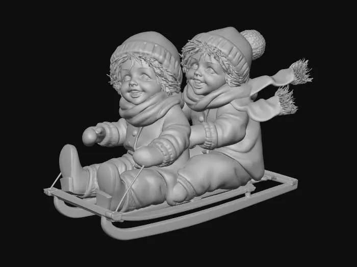 3D model for Winter Joyride , 2 children on the sled