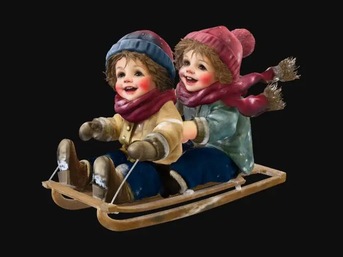 3D model for Winter Joyride , 2 children on the sled