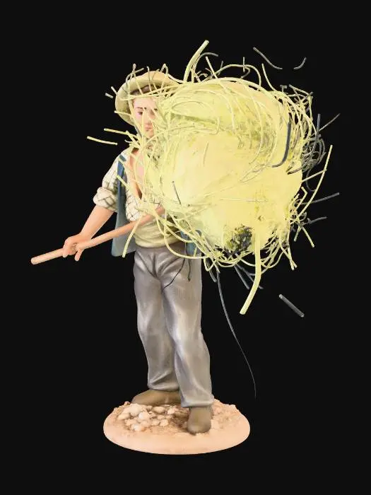 3D model for contadino che con un forcone raccoglie il fieno