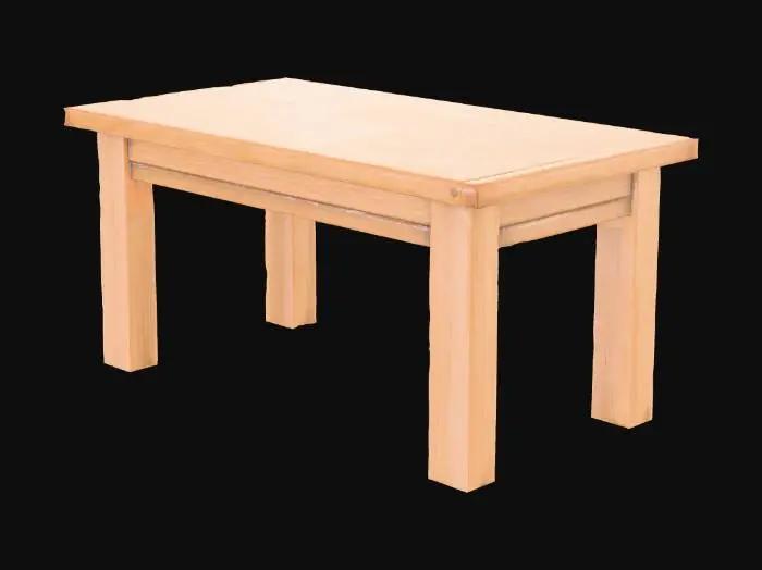 3D model for Generate a highly detailed 3D model of a miniature wooden table.
- Scale: 1:12 (dollhouse scale)
- Shape: Rectangular top with smooth edges
- Legs: Four straight cylindrical legs
- Material: Polished oak wood texture
- Output: .obj or .stl format