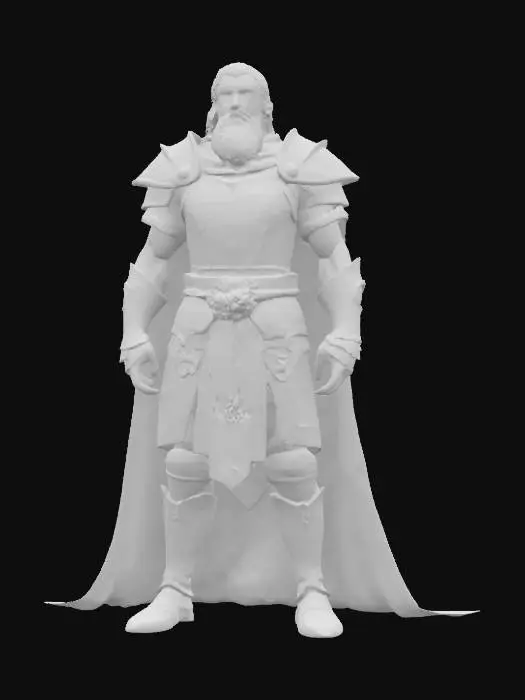 3D model for Create a highly detailed 3D model of Rostam, the legendary hero from Persian epic he should embody strength, nobility, and the grandeur of ancient Persian warriors. Key elements:
– Body: Tall, broad-shouldered, heavily muscular physique, with a commanding and heroic presence.
– Face: Strong jawline, thick beard, sharp eyes (conveying wisdom and battle-hardened experience), slightly furrowed brow. Traditional Persian features — noble and fierce.
– Hair: Thick, shoulder-length wavy black hair, possibly with streaks of gray (to show age and experience).
– Clothing/Armor: Ornate Sasanian-inspired armor — layered lamellar plates, embossed with Persian mythological motifs (simurghs, lions, winged bulls). Over the armor, a richly decorated cloak with intricate geometric and floral Persian pattern
