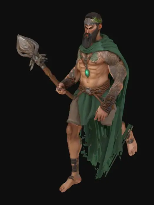 3D model for Rollenspiel RPG: Full 3d Charakter Druidin für ein TOP VIEW ARPG wie Diablo im Stil von Wolcen. Kräftige Figur mit Muskeln und Tattoos.