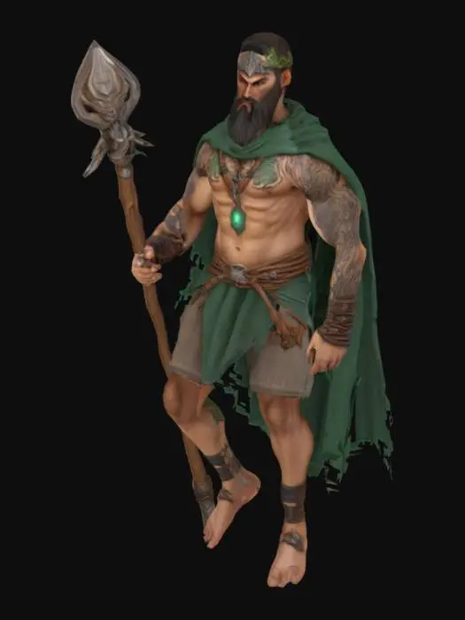 3D model for Rollenspiel RPG: Full 3d Charakter Druidin für ein TOP VIEW ARPG wie Diablo im Stil von Wolcen. Kräftige Figur mit Muskeln und Tattoos.