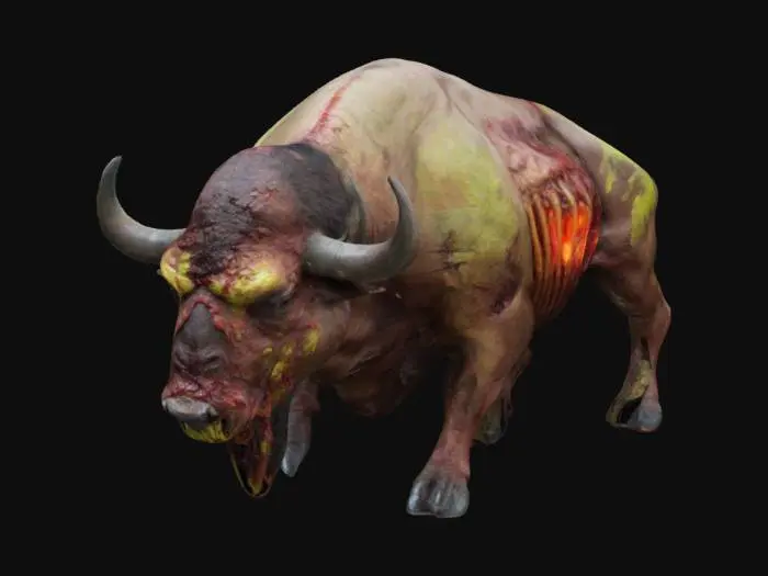 3D model for Радиоактивный зомби-мутант бизон, плоть гниëт заживо, рëбра видны