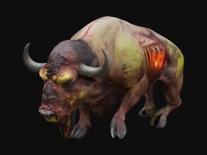 3D model for Радиоактивный зомби-мутант бизон, плоть гниëт заживо, рëбра видны
