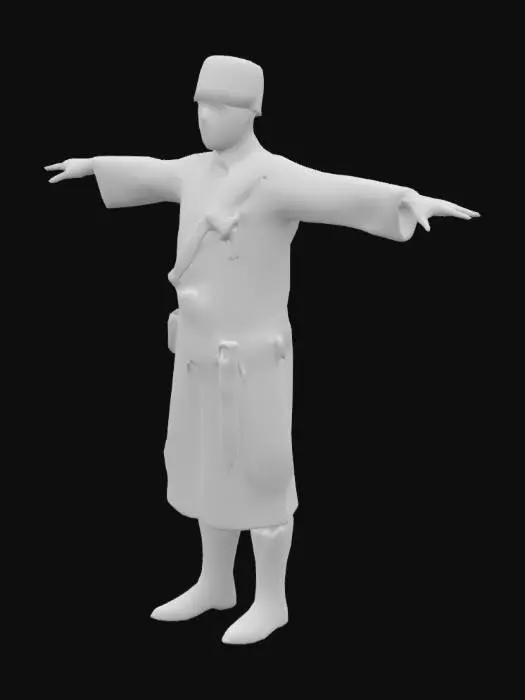 3D model for Turkish Ottoman Balkan War Soldier. Red Fez, Dark Blue Uniform T-Pose