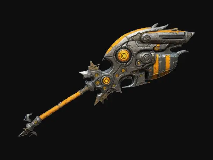 3D model for #ChronoForgeWeapon#, Fantasy, Stylized, borderlands style weapon, Highly Detailed, Ultra Realistic, Organic