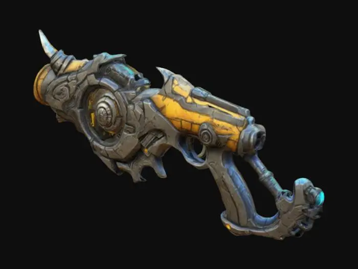 3D model for #ChronoForgeWeapon#, Fantasy, Stylized, borderlands style weapon, Highly Detailed, Ultra Realistic, Organic