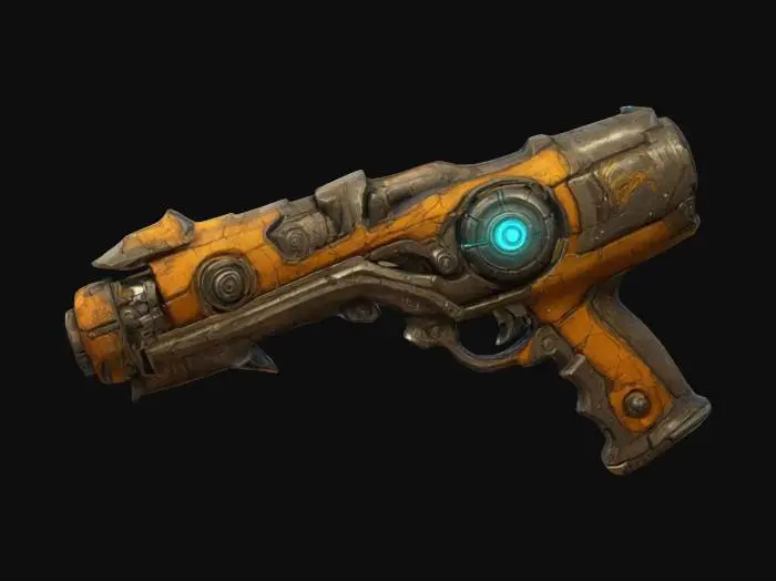 3D model for #ChronoForgeWeapon#, Fantasy, Stylized, borderlands style weapon, Highly Detailed, Ultra Realistic, Organic