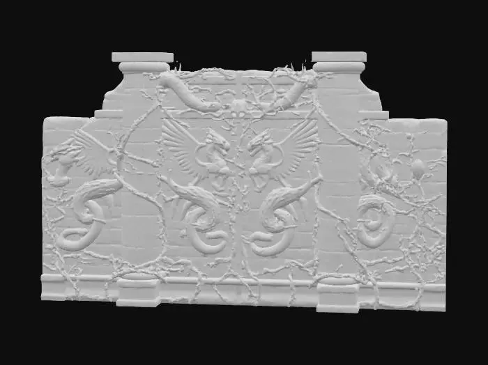 3D model for dark fantasy forest stone wall with connecting pillar
