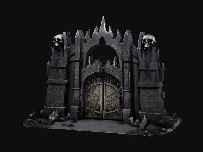 3D model for Masters of the Universe, entrence villain house, psycho, Highly detailed, clean details, Insane quality, insane detail, best quality, uniform light, #villain#